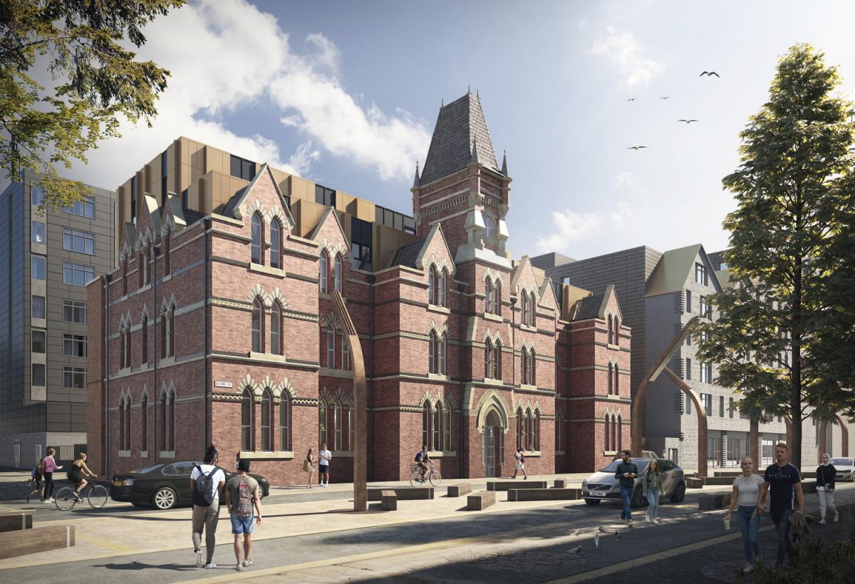 exterior visual of ancoats dispensary, large historic building