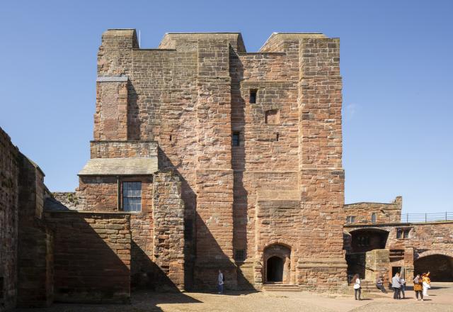 A view of the red sandstone keep at Carlisle Castle